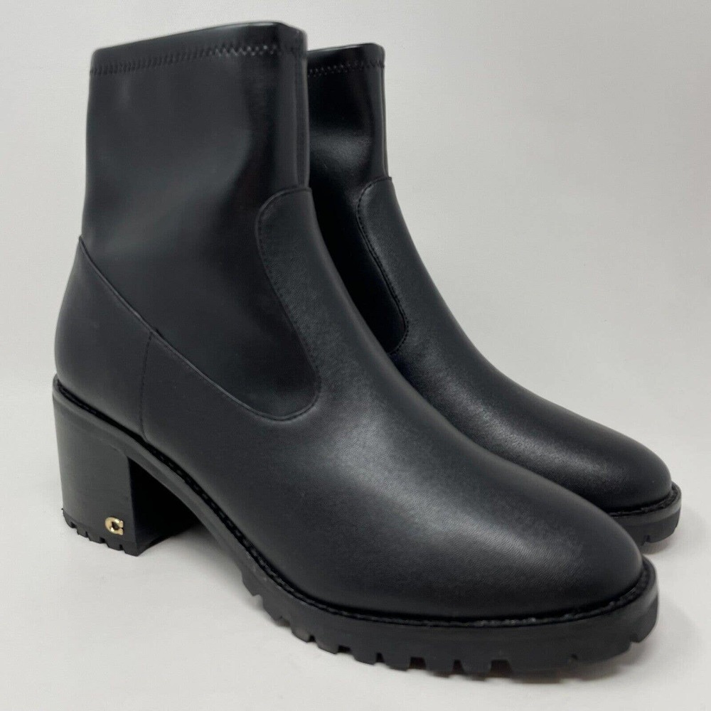 COACH Joy Lug Sole Booties Boots Womens 10 Black Leather Chunky New
